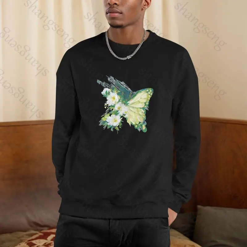 

Butterfly Flower Sweatshirt Spring and Autumn Men's Sweatshirt Printed Long Sleeve T-shirt Fashion Men's O-neck Harajuku Top