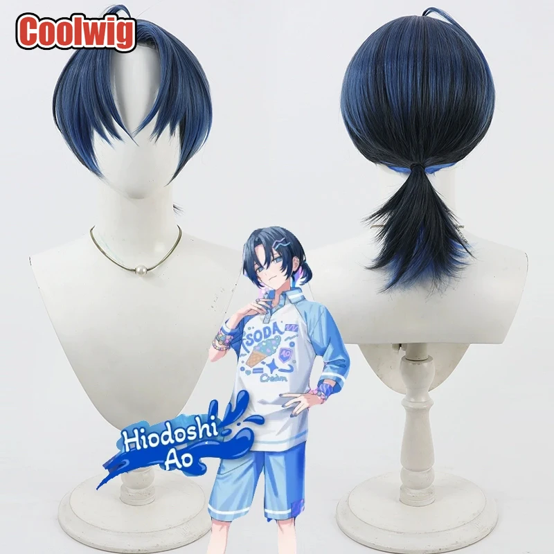 Coolwig Synthetic Hair Hiodoshi Ao Cosplay Wigs Virtual YouTuber Hiodoshi Ao Long Straight Blue Mixed Black Wig Heat Resistant