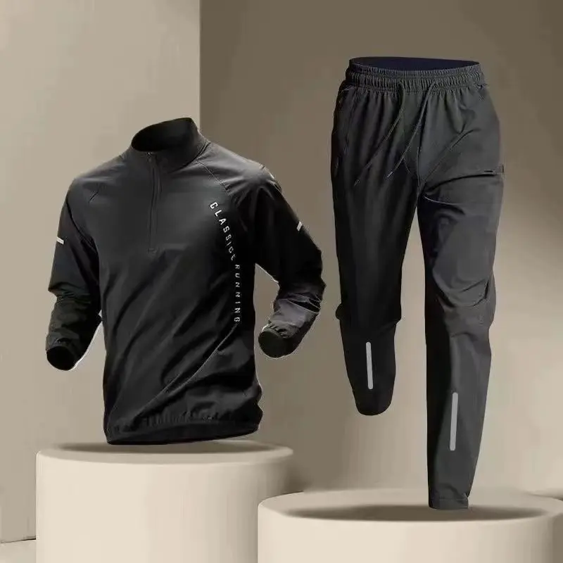 Men Half Zip Quick Dry Tracksuit Long Sleeve Top Reflective Jogger Pants Running Cycling Fitness Outfit S 4XL view 3