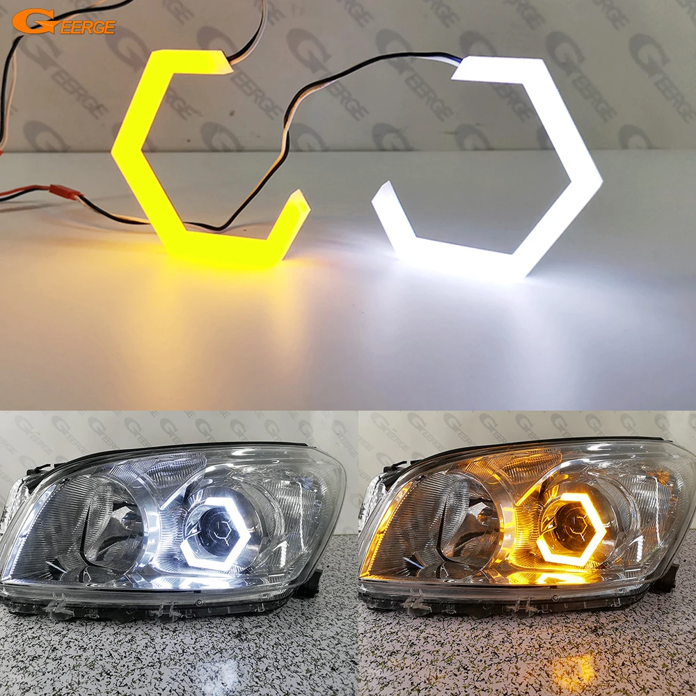 For Toyota Rav 4 Rav4 III IV mk3 mk4 Ultra Bright Switchback Turn Signal Cotton White Amber Hex LED Angel Eyes Kit Halo Rings