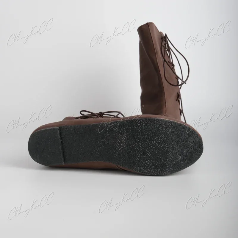 Bottes en cuir à lacets pour hommes et femmes, accessoires de scène rétro, olympiques de cosplay médiévaux, carnaval, chevalier, chasseur, prince, Viking, 7.5 ate