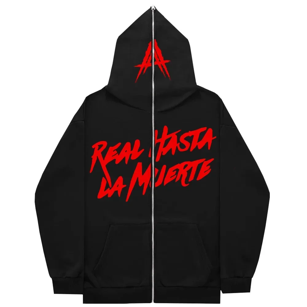 AA Real Hasta La Muerte Full Face Zipper Men\'s Hoodies Sweatshirt Unisex Inner Fleece Women‘s Streetwear Tops Coat