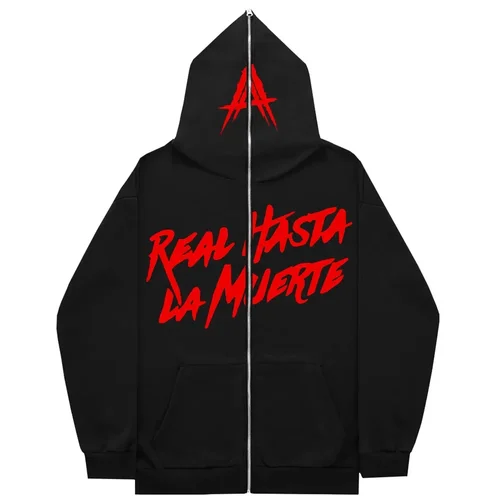 AA Real Hasta La Muerte 풀 페이스 지퍼 남성용 후드티, 맨투맨 유니섹스 이너 플리스, 여성 스트리트웨어 탑 코트 