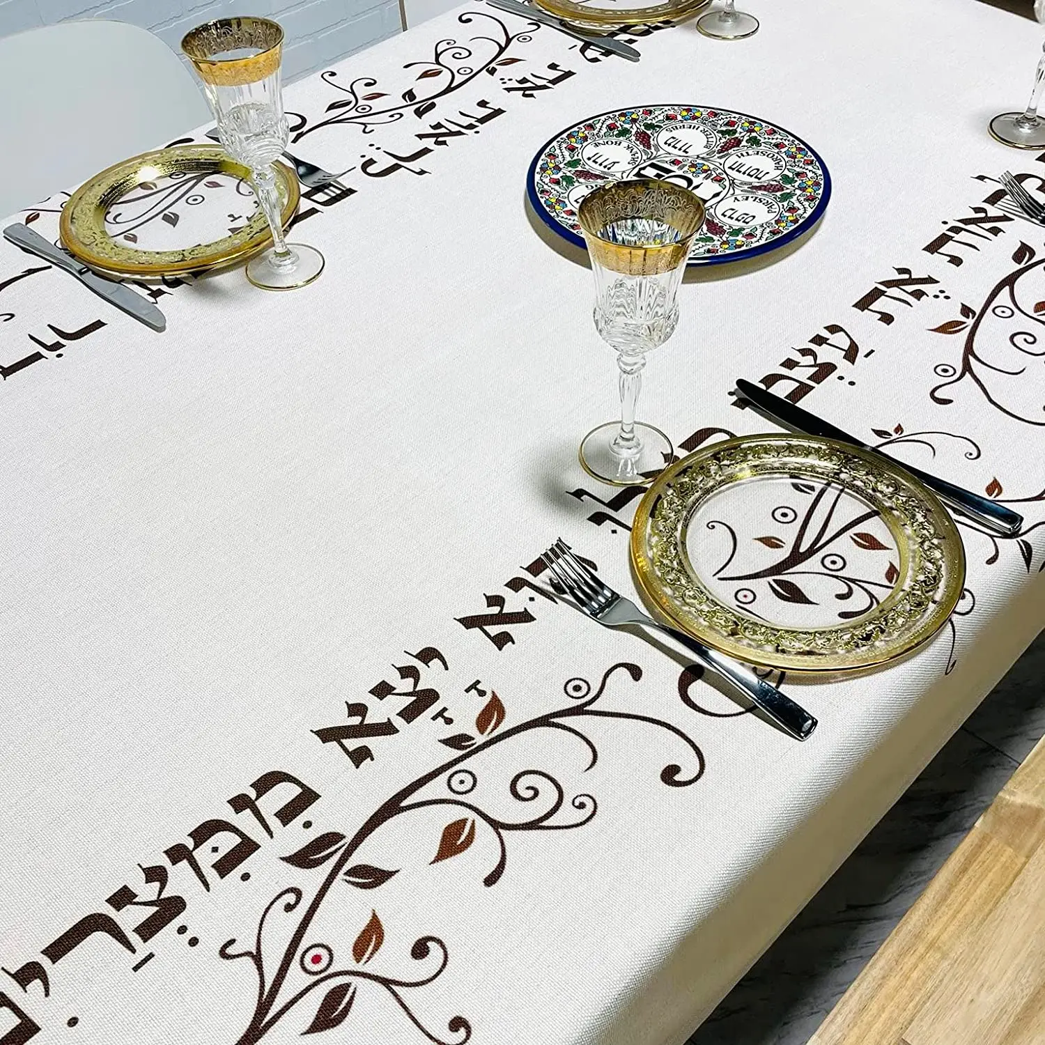 Happy Passover Waterproof Tablecloth Party Decoration Pesach Seder Jewish Hebrew Rectangle Table Cloth for Kitchen Dining Decor