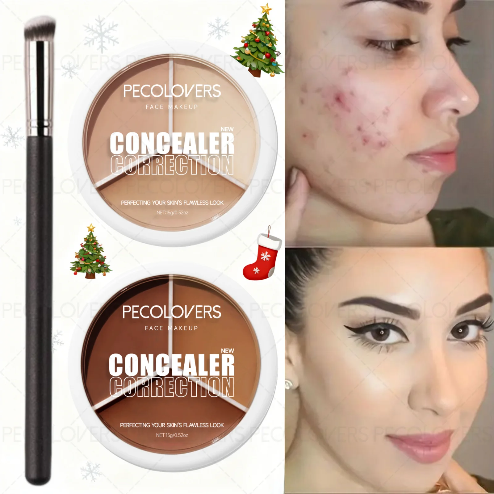 2PCS/Set Waterproof Concealer - Covers Acne Marks, Dark Circles, Tattoos, Suitable for All Skin Types, Comes with A Brush