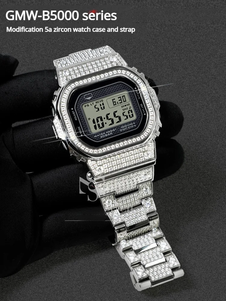 GMW B5000 Stainless Steel case+strap For Casio G-SHOCK GMW-B5000 men Modified metal watch band+Bezel set watch parts accessories