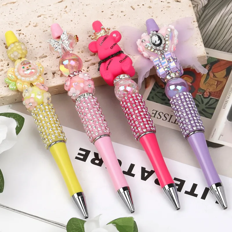 Colorful Crystal Rhinestones Paved Metal Pen DIY Ornament Accessories Girls Birthday Party Gift 20pcs 1.4*15cm