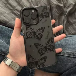 2023 Suitable Shockproof For iPhone 15 14 13 12 11 Pro Max XR XS 7 8 Plus Transparent Phone Case Coffee Black Butterfly Pattern