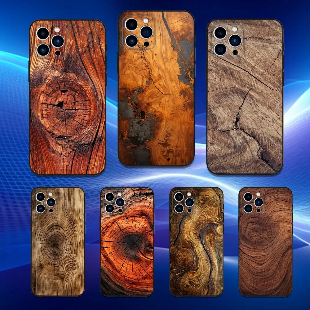 

Natural Art Wood Phone Case For iPhone 16,15,14,13,12,11 Plus,Pro Max,XS,X,XR,SE,Mini,8,7,Soft Silicone Black Cover