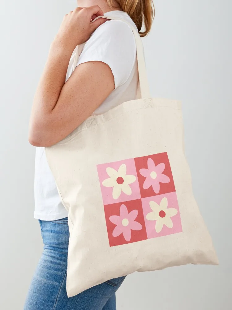 Pink & Red Floral Checkerboard Print Tote Bag tote bags men personalized tote bag free delivery bags