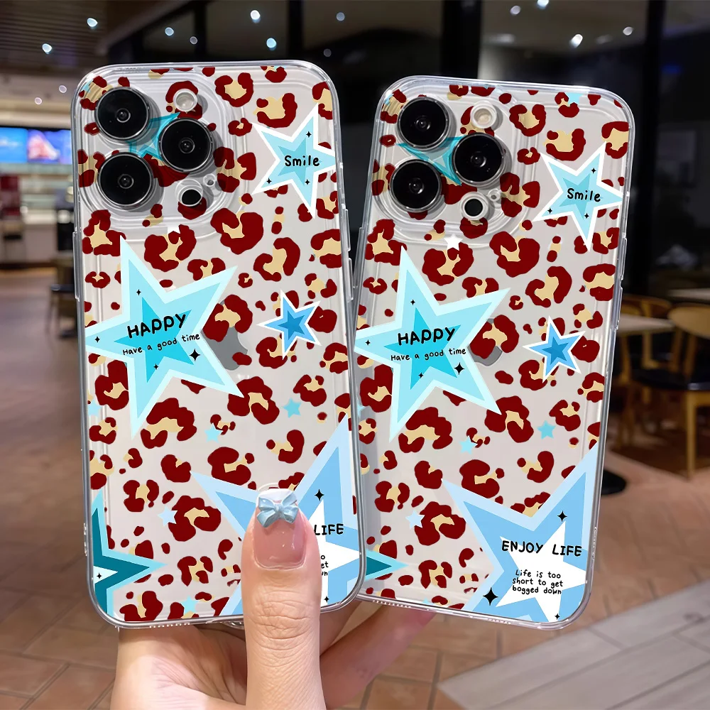 

Trend Leopard Blue Star Silicone Phone Case for iPhone 17 16 15 14 13 12 11 Pro Xs Max Air Mini 7 8 6 6s Plus SE 2020 2022 Cover