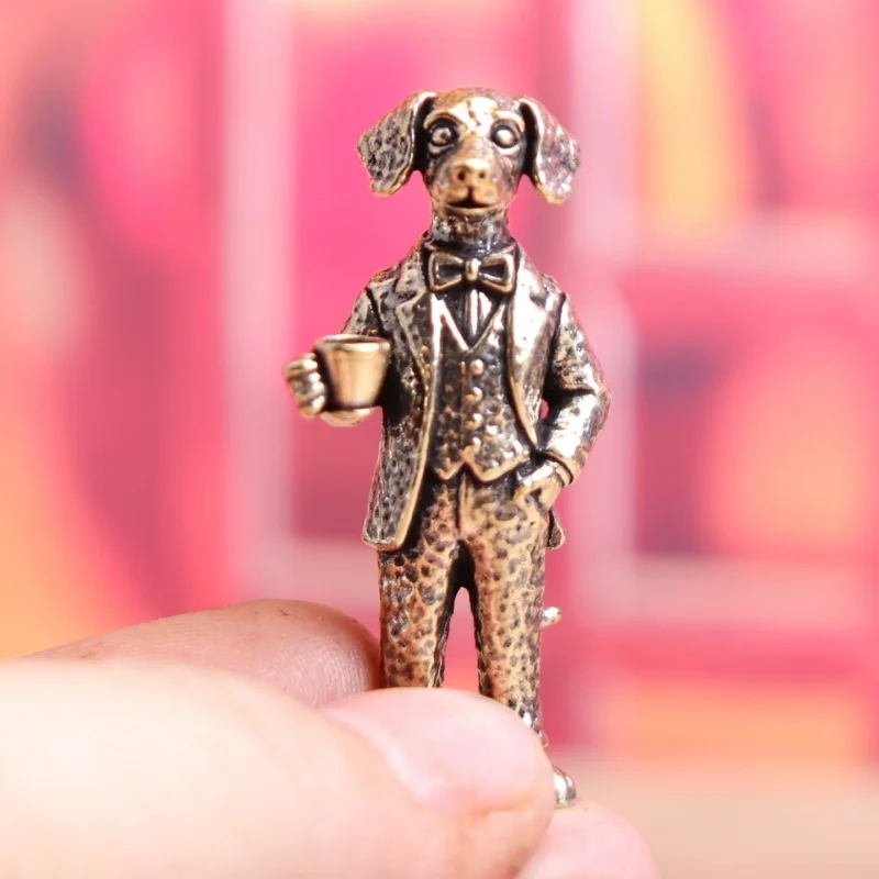 1PC Pure Brass Suit Gentleman Dog Desktop Decorative Item, Suitable For Study, Entrance Hall, Office And Hotel Decoration - view 4