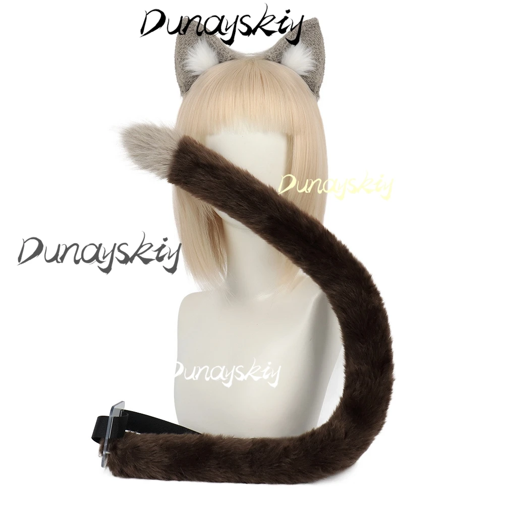 Anime Game Genshin Impact Fontaine Lynette Furry Cat Ears Lynette Cosplay Wig Ears Tail Women Halloween Party Customized Props