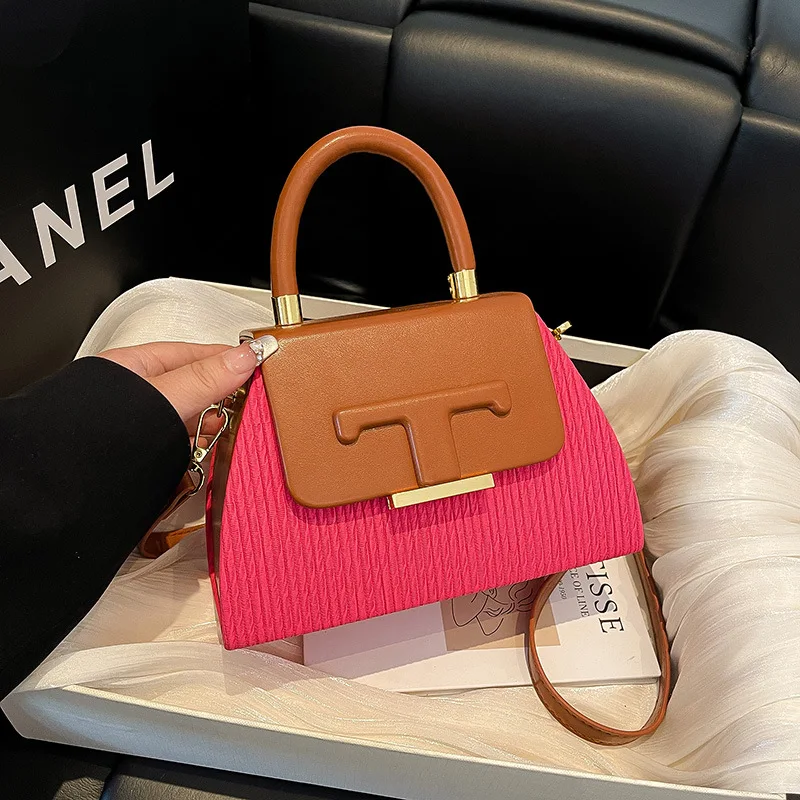 

New High-end Contrasting Color Handbag Fashion Trend Splicing Shoulder Bag Crossbody Box Bag Woman