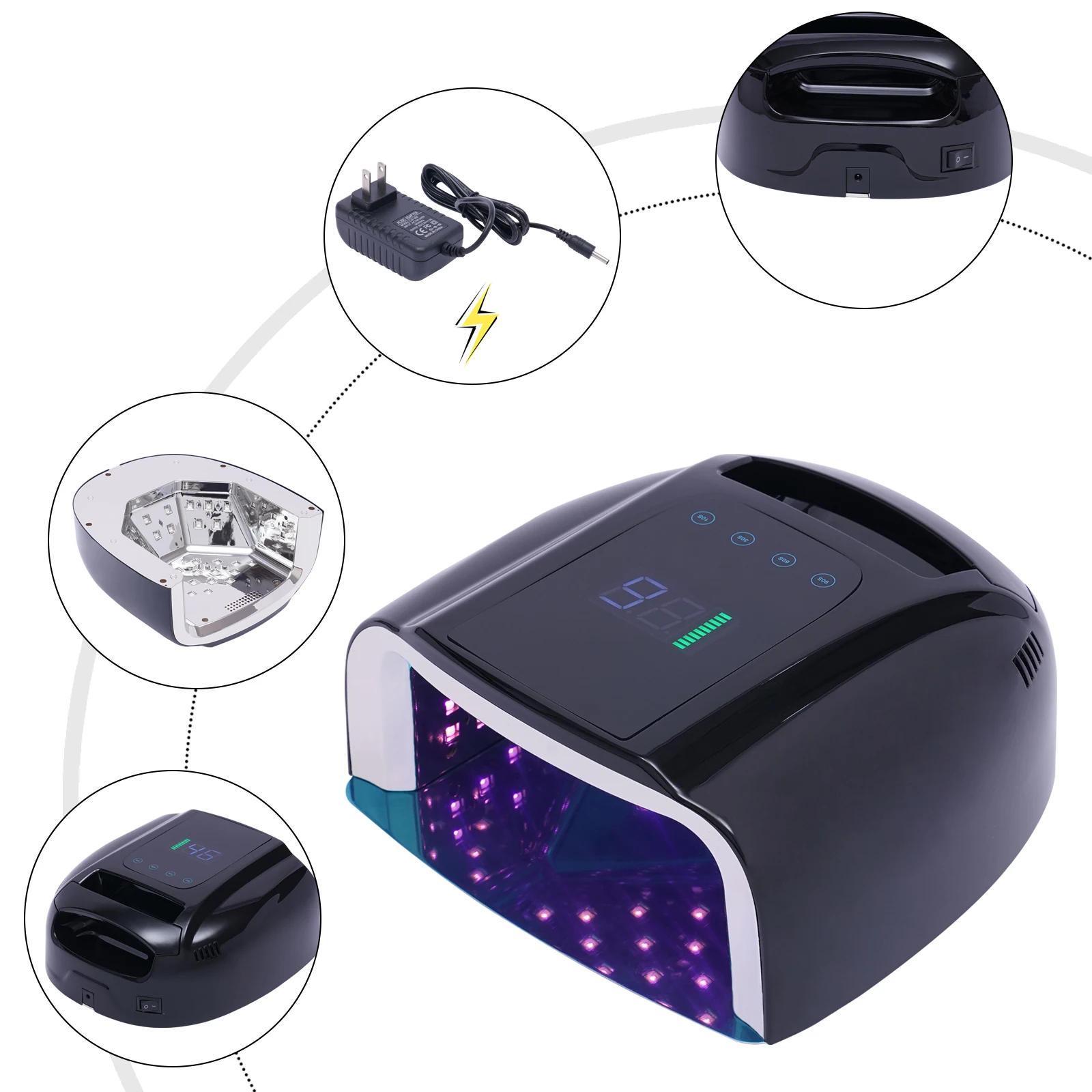 96w Rechargeable UV LED Nail Light, Cordless Nail Dryer with Detachable Stainless Steel Bottom