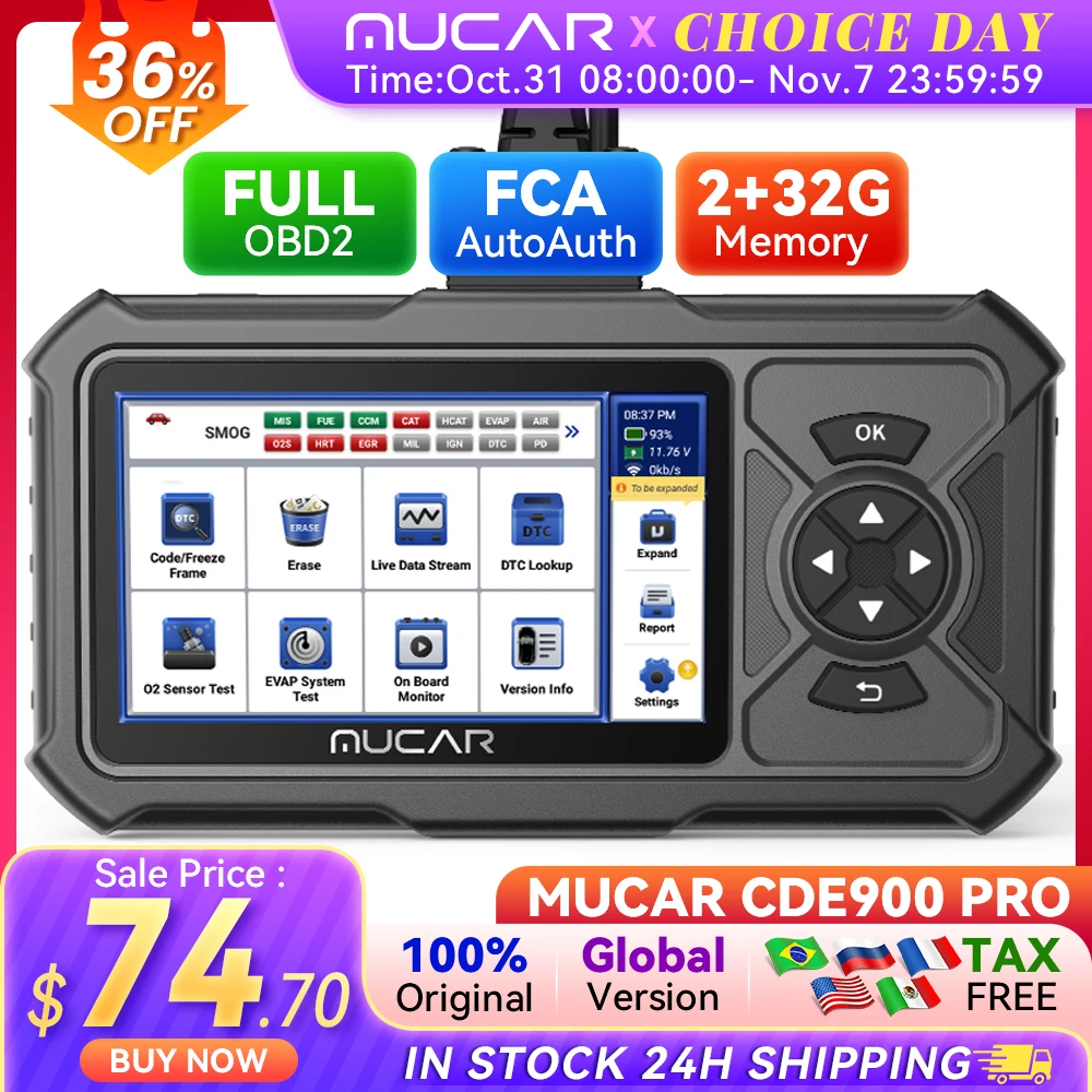 

MUCAR CDE900 Pro OBD2 Scanner Auto Car Diagnostic Tools Automotive OBD Scanner Tool Code Reader 5" Touchscreen 2+32G Free Update