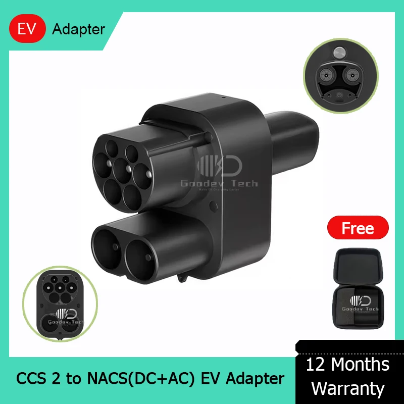 

Goodev Tech CCS 2 Combo AC+DC to NACS EV Adapter 250kw 200KW 1000V Ccs2 DC Adapter for Tesla Model 3/y/s/x Ev Charger Connector
