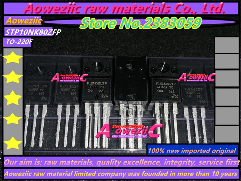 Aoweziic 2018 + 100% ใหม่นำเข้าเดิม STP10NK80ZFP P10NK80ZFP TO-220F MOS Field Effect ทรานซิสเตอร์ N Channel 9A 800V