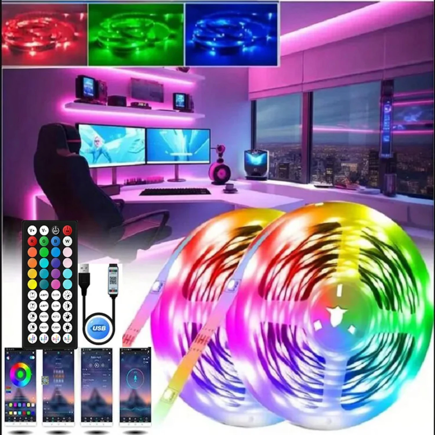 

New Energy-saving Cool RGB USB Strip Light with 5050 LEDs - 10 Meters, Wifi Bluetooth Ribbon Ice String for Holiday Lighting and