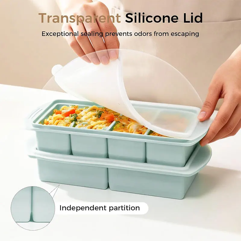 Silicone Freezer Tray With Lid Soup Cubes Freezer Container Mold 2/4 Cup Large Ice Cube Tray for Broth Soup Food Freezer Storage