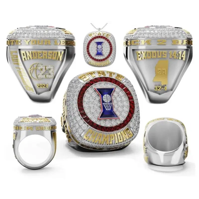 Low price customized basketball championship ring with personalized design, customizable name and number, championship team priz