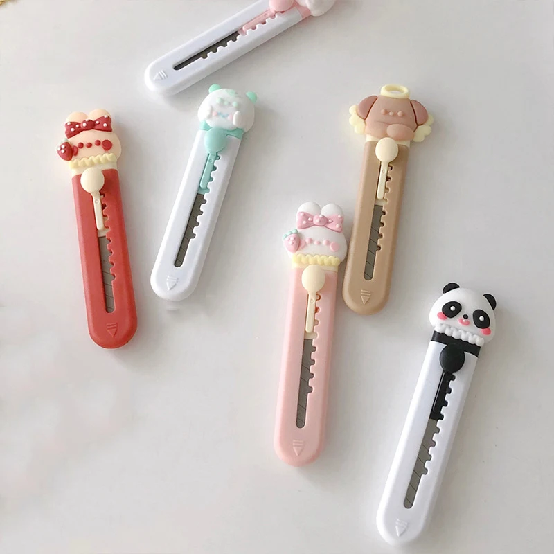 Kawaii Cartoon Animals Mini Ulity Knife Box Cutter Pocket Stretch Paper Cutters School Office Letter Opener Student Art Supplies