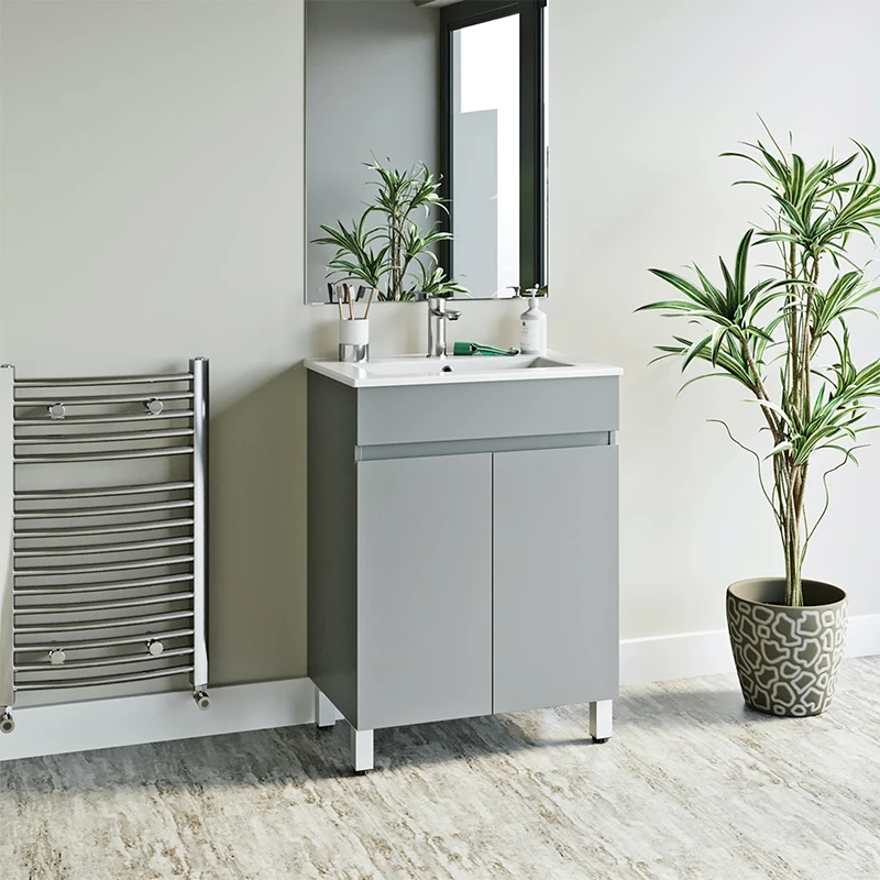 Modern 2 Doors Freestanding Mdf 30 Inch Bathroom Furniture 24 Inch White Bathroom Vanity Cabinet Set with Sink and Leg