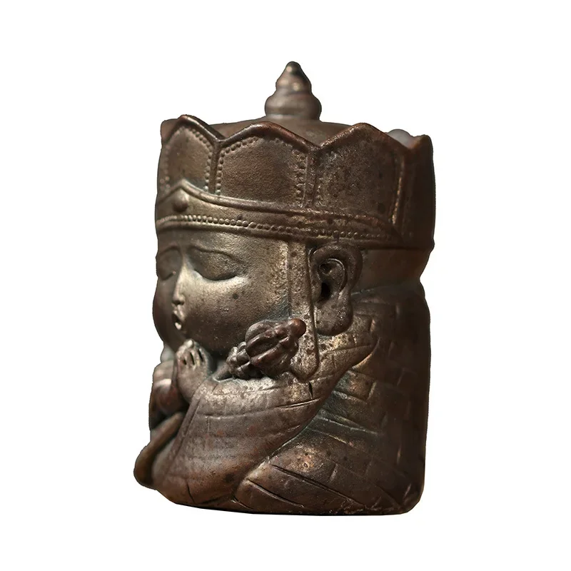 Handmade, tea pet ornament, firewood-fired little Tang monk, natural ash can be raised, boutique tea ceremony accessories
