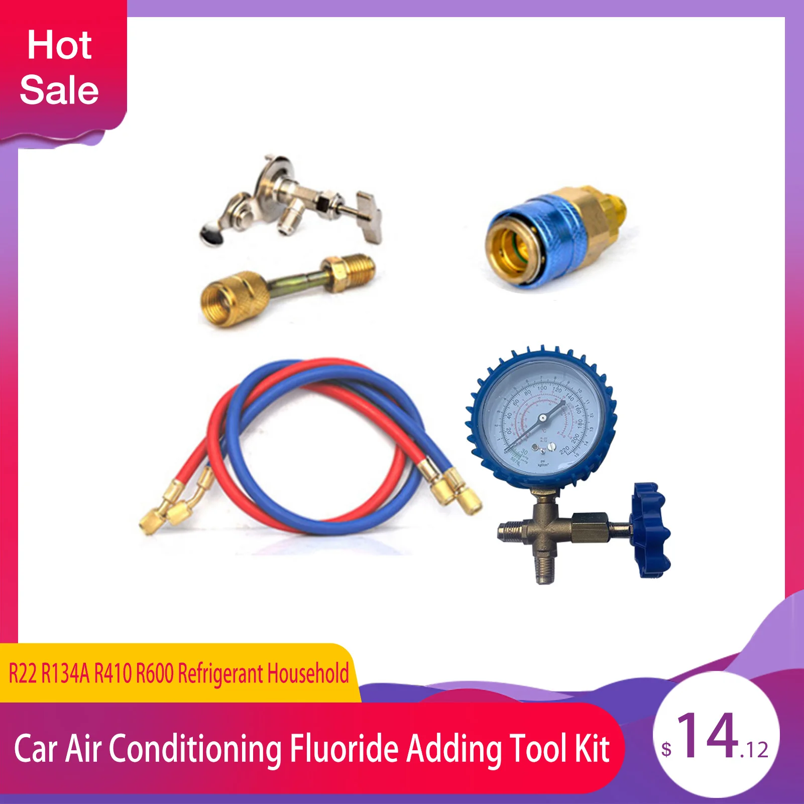 R22 R134A R410 R600 Refrigerant Household Car Air Conditioning Fluoride Adding Tool Kit Freon Common Cool Gas Meter