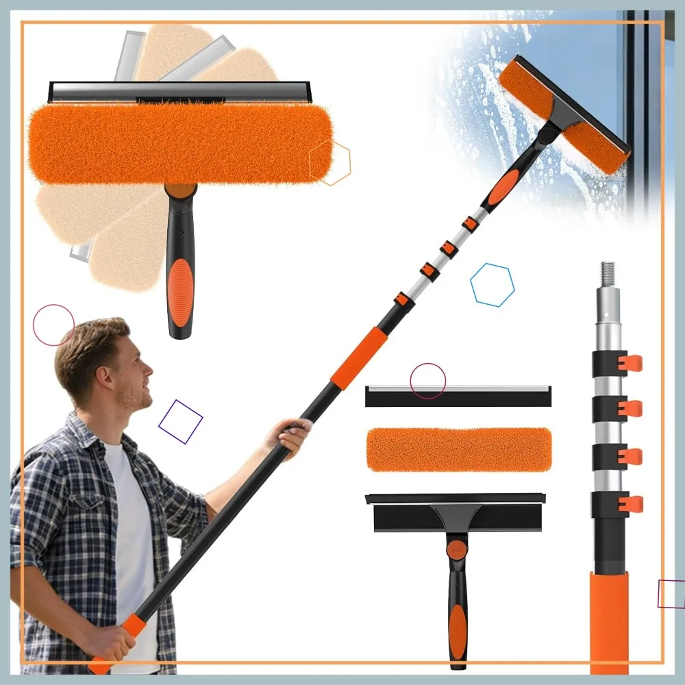 

25FT Window Squeegee Kit with 5-20FT Adjustable Pole, 2-in-1 Washer & Squeegee for Streak-Free High Windows