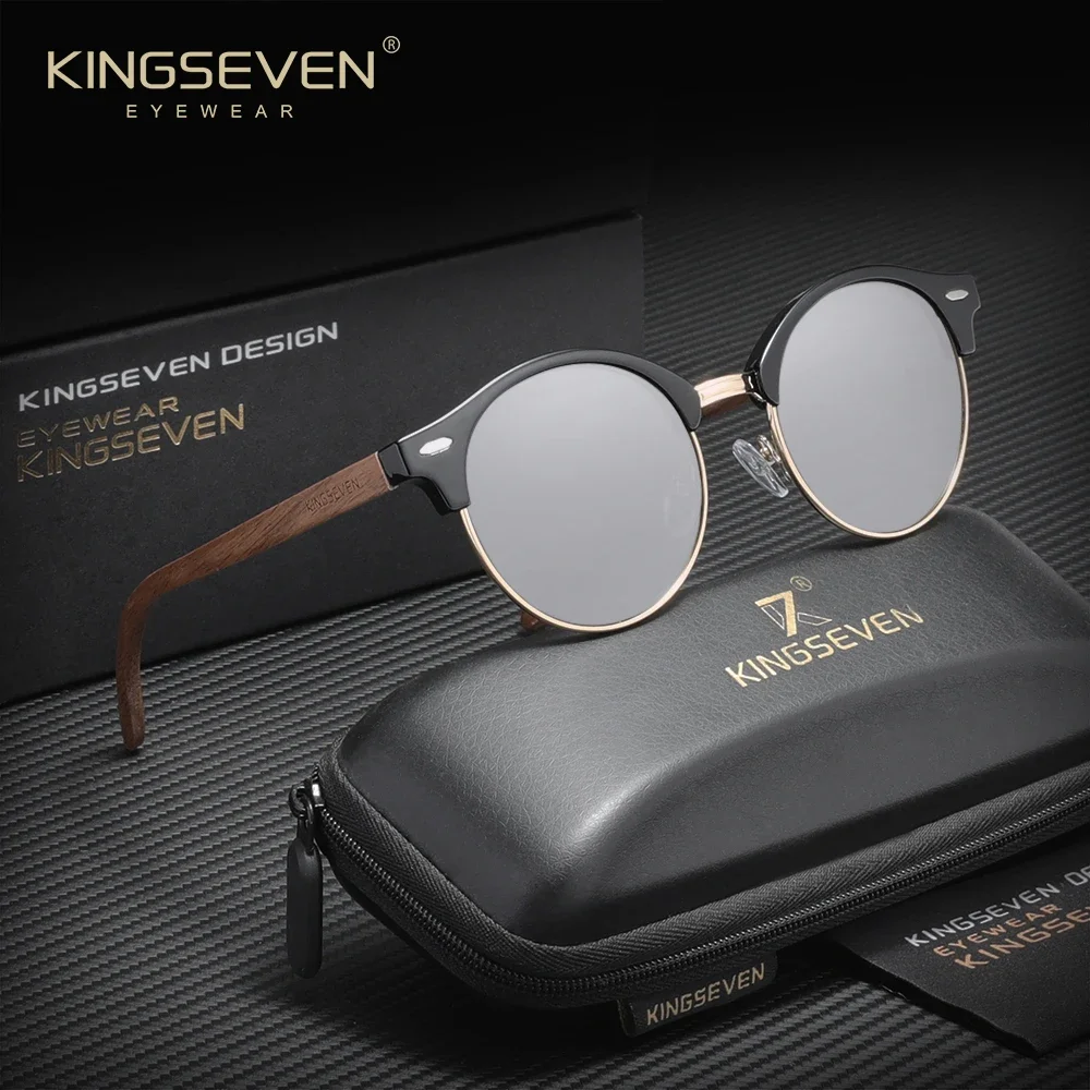 KINGSEVEN High Quality Wooden Frame Sunglasses Classic Nature Polarized Glasses For Men Women Walking Vacation UV400 Eyewear