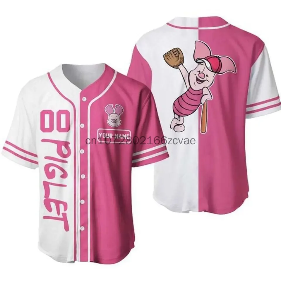 Custom Disney Winnie the Pooh Piglet Baseball Jersey Streetwear Fashion Summer Men's And Women's Short Sleeved Baseball shirt