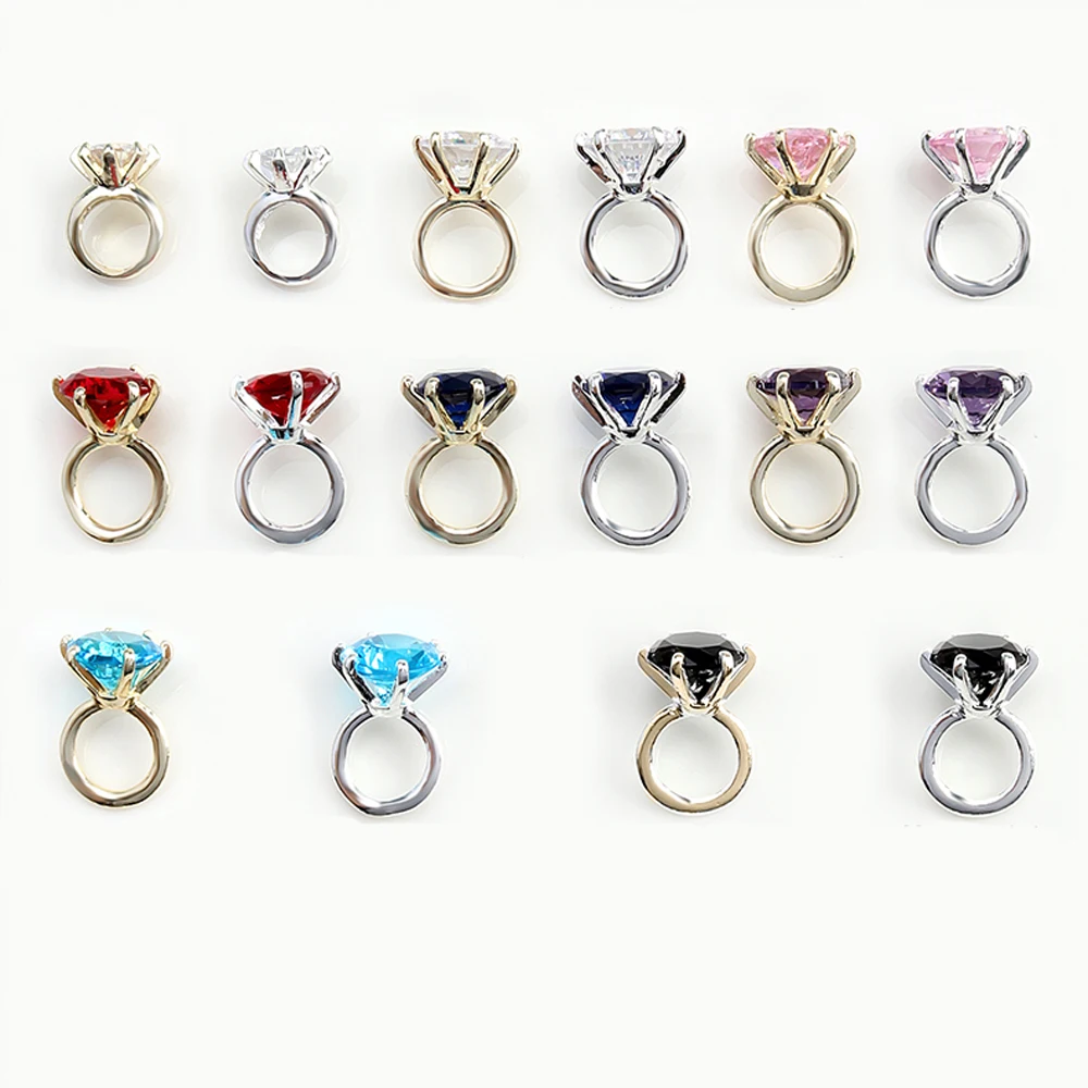 5Pcs Colored Clear Zircon Ring Nail Art charm 3D Alloy Gold/Silver Shiny Luxury Crystal Diamond Nail Decor Luxury DIY Nail Parts