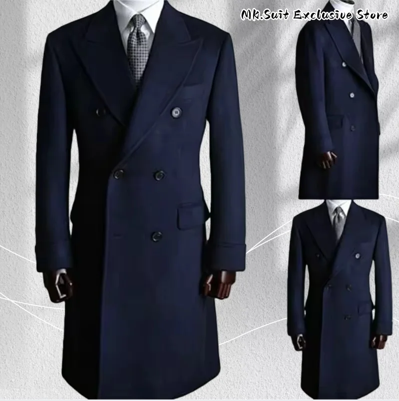 

Classic Wool Blend Men Overcoat Winter Thick Men's Long Coat Double Breasted Business Casual Jacket Formal Blazer Customizable