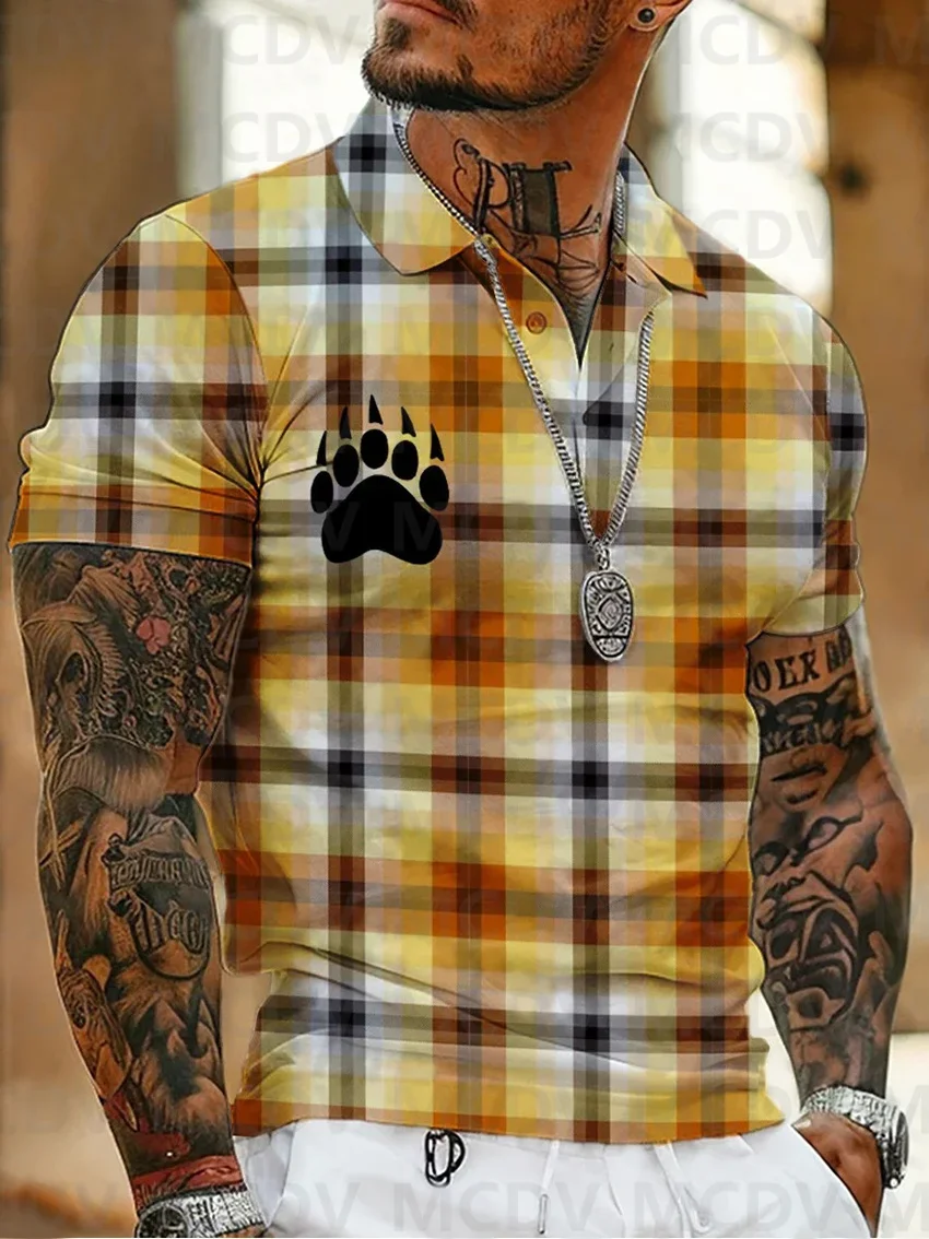 

Men's Rainbow LGBT Bear Claw Bear Tribe Plaid Gay Polo Shirt Summer Streetwear Casual Fashion Men tops
