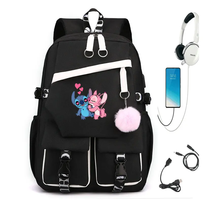 Disney Lilo And Stitch Students Schoolbag Junior High School Female Large-capacity Casual Backpack Primary School Backpack