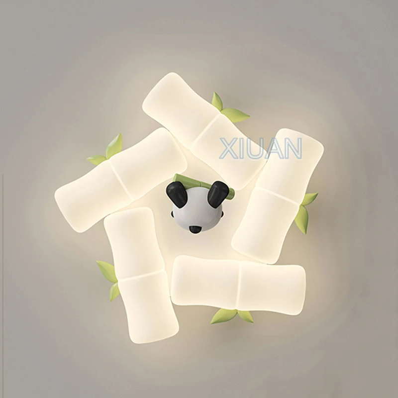 Imagem -05 - Chinese Panda Lâmpadas de Teto para Quarto Infantil Arandelas de Bambu Luminárias Internas Luz para Berçário Escola Menina Menino Quarto do Bebê Novo