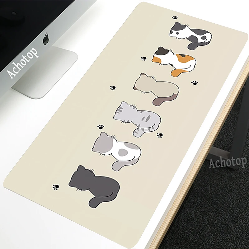 

Six Kawaii Cat Mouse Pad XXL Locking Edge Mat Large 900X400 Cute Office Mousepad for Computer Keyboard Desk Mat HD Print Carpet