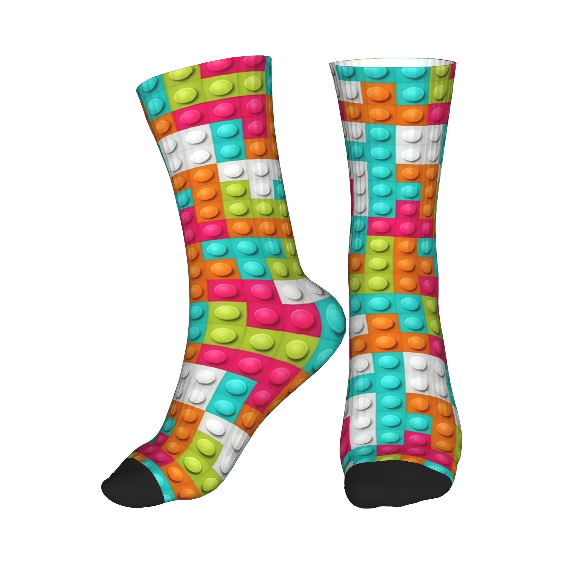 Coral Teal Pink Building Blocks Socks  Leisure Stockings Spring Non Slip Women Men Socks Soft Pattern Outdoor Socks