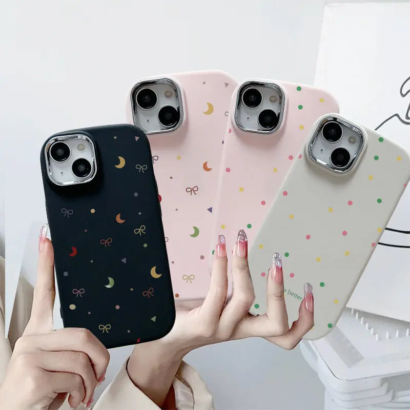 لطيف موجة نقطة القوس جراب هاتف آيفون 16 برو ماكس 11 15 12 14 13 برو ماكس 16 زائد X XS ماكس XR 7 8 SE تصفيح غطاء عدسة معدنية