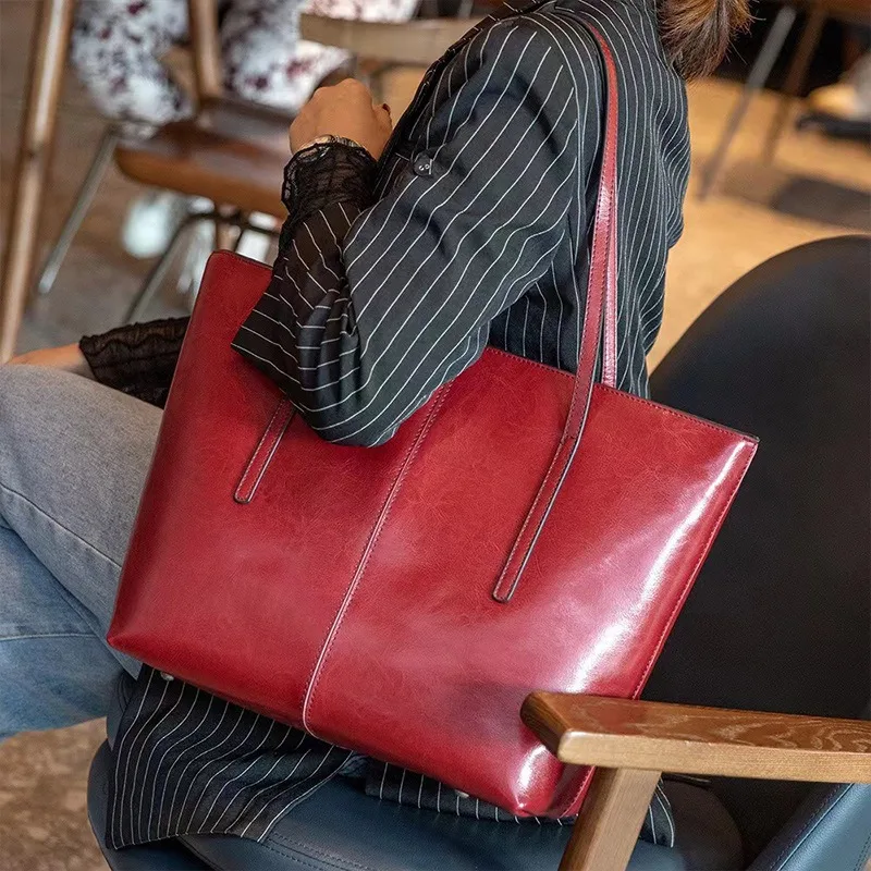 

Nesitu Fashion Black Brown White Red Green Coffee Blue Split Leather A4 Women Handbag Female Tote Shoulder Shopping Bag M6288
