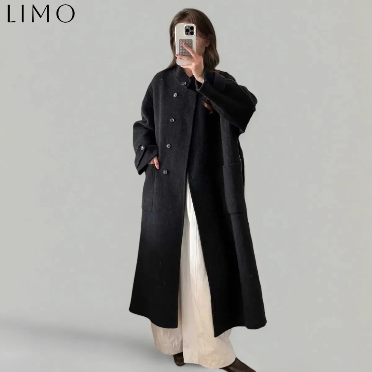 

LIMO Дизайнерское винтажное короткое пальто для женщин из смеси шерсти и хлопка Осень-зима для поездок на работу Легкая повседневная одежда