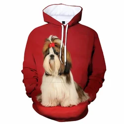 Animal Shih Tzu Dog Hoodie Men 3D Print Cute Pets Kids Sweatshirt Cool Long Sleeve Hoodies Casual Street Oversized Top Clothing