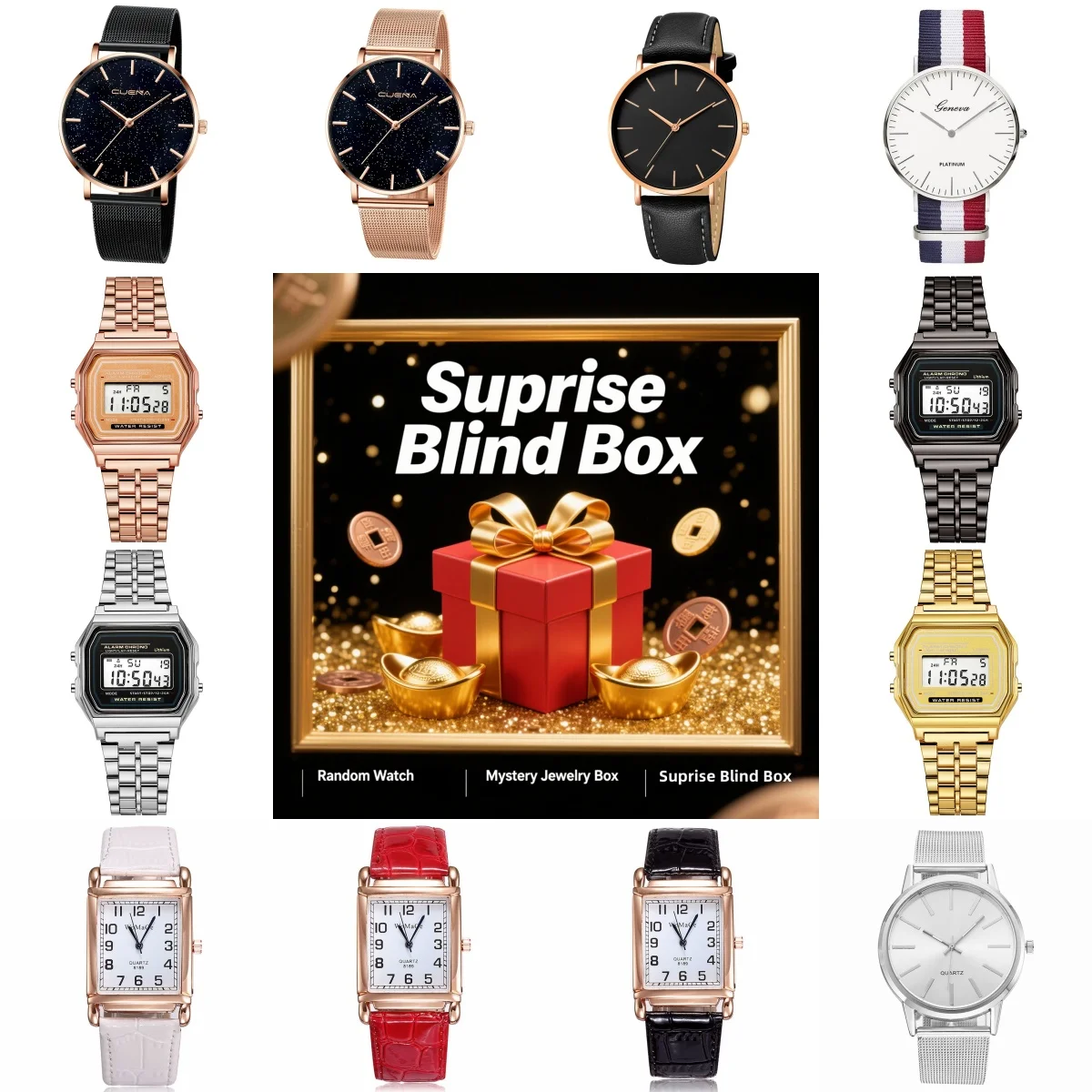 1/2pcs Surprise Watch Blind Box Series, Fashion Men and Women Watch Mystery Box, Festival Gift Box for Family , Friends or Loved