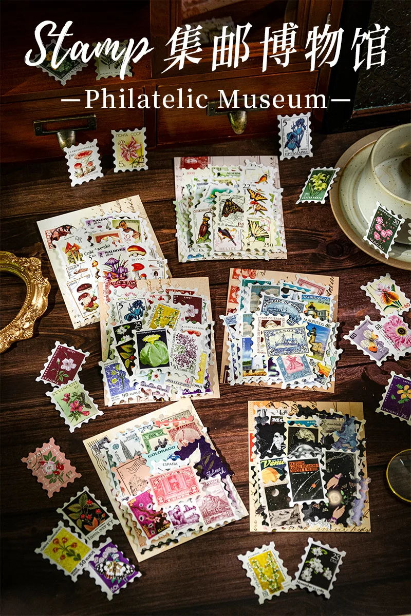 50 Blatt Philatelic Museum Series Briefmarken-Thema-Aufkleber, Scrapbooking-Material, handgefertigtes Tagebuch, Album, Junk Journal Supplies – Detail 1