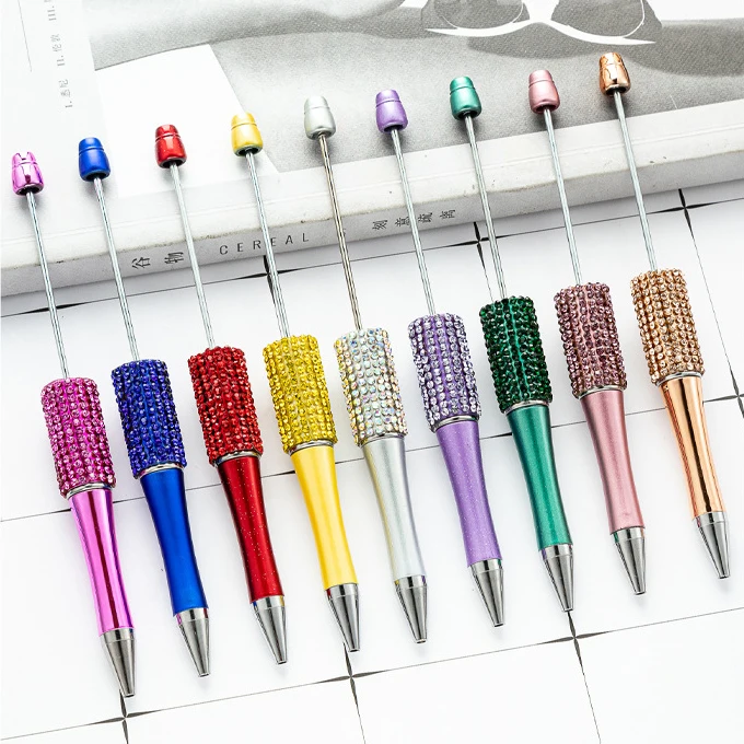 34pcs Diamond Beaded Pen Wholesale Creative DIY Handmade Sticker Set Diamond Beaded Ballpoint Pens School Pen