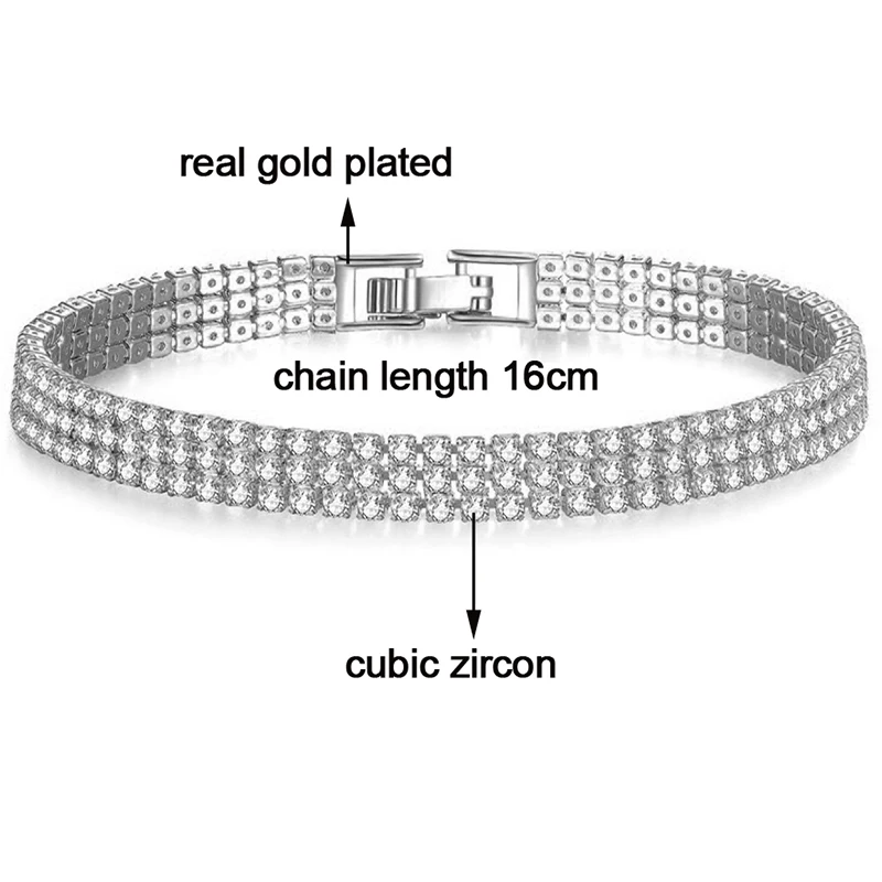 SINLEERY 16CM Round AAA Cubic Zirconia Tennis Bracelet For Women Rose Gold Silver Color Bridal Wedding Jewelry SL059