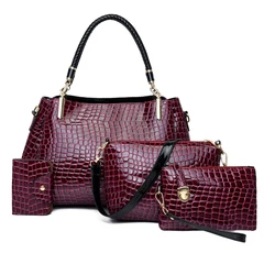 Womens Purses Satchel Handbags Shoulder Tote Bag Crocodile Pattern Top Handle Crossbody 3pcs Purse Set Stripes Style