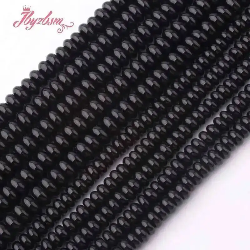 3x6/4x8mm Natural Black Agate Rondelle Shape Smooth Stone Beads Strand 15