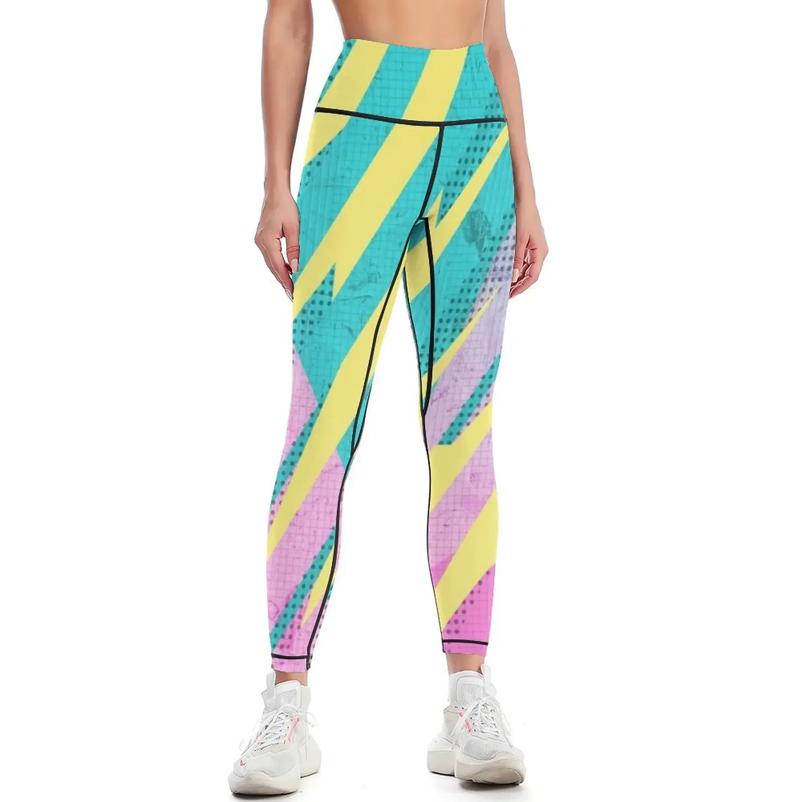 

Memphis graphic style, yellow thunder Leggings sports for gym wear Women sports Women's gym Womens Leggings
